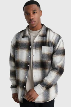Cheap boohooMAN Boxy Flannel Check Shirt stone