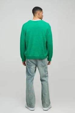 Cheap boohooMAN Boxy Fluffy Knitted Cardigan green