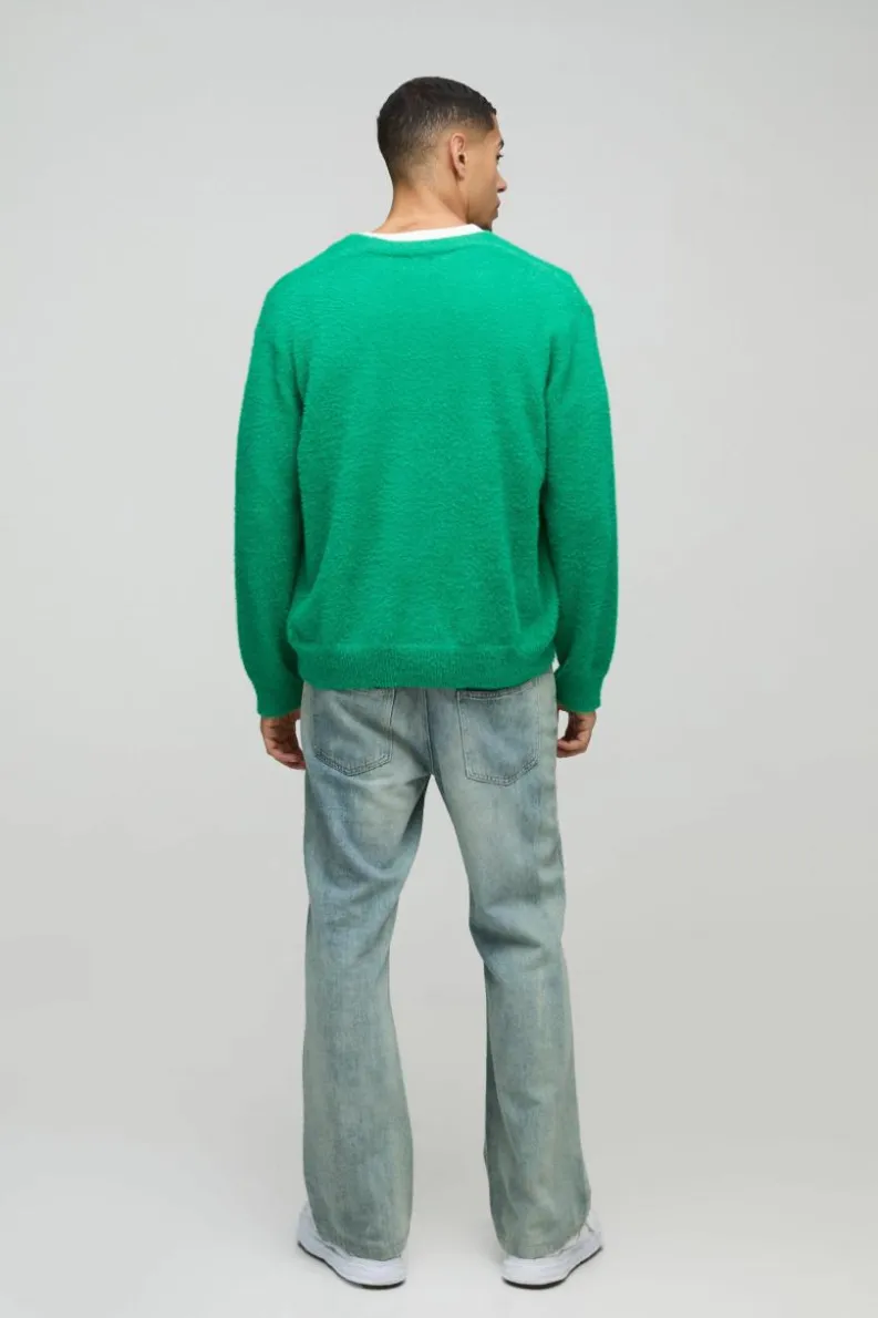 Cheap boohooMAN Boxy Fluffy Knitted Cardigan green