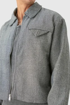 Cheap boohooMAN Boxy Herringbone Collared Jacket grey