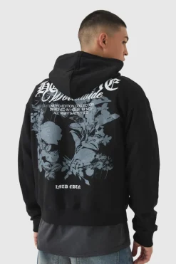 Best Sale boohooMAN Boxy Homme Tonal Print Hoodie black