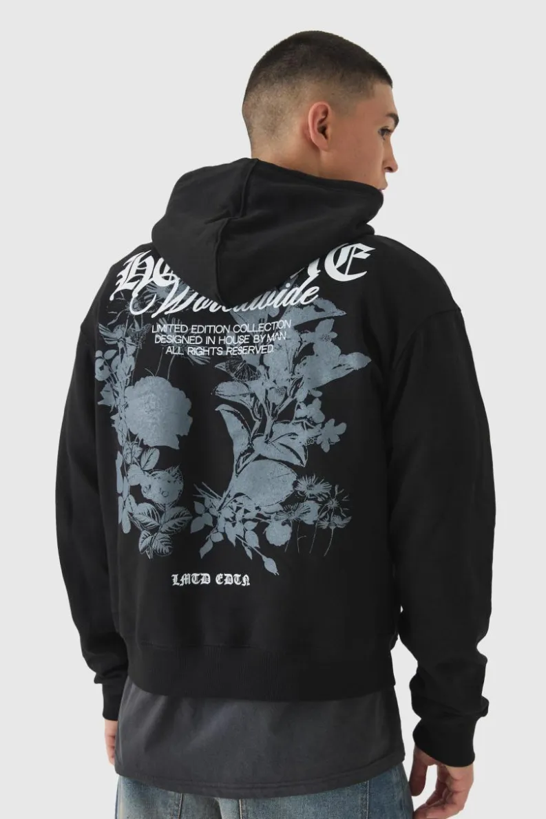 Best Sale boohooMAN Boxy Homme Tonal Print Hoodie black
