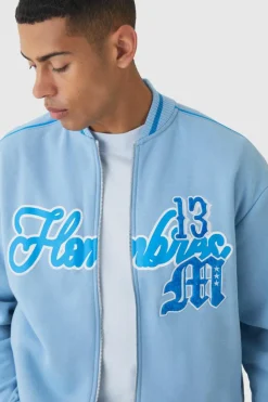 Hot boohooMAN Boxy Jersey Homme Athletics Bomber Jacket blue