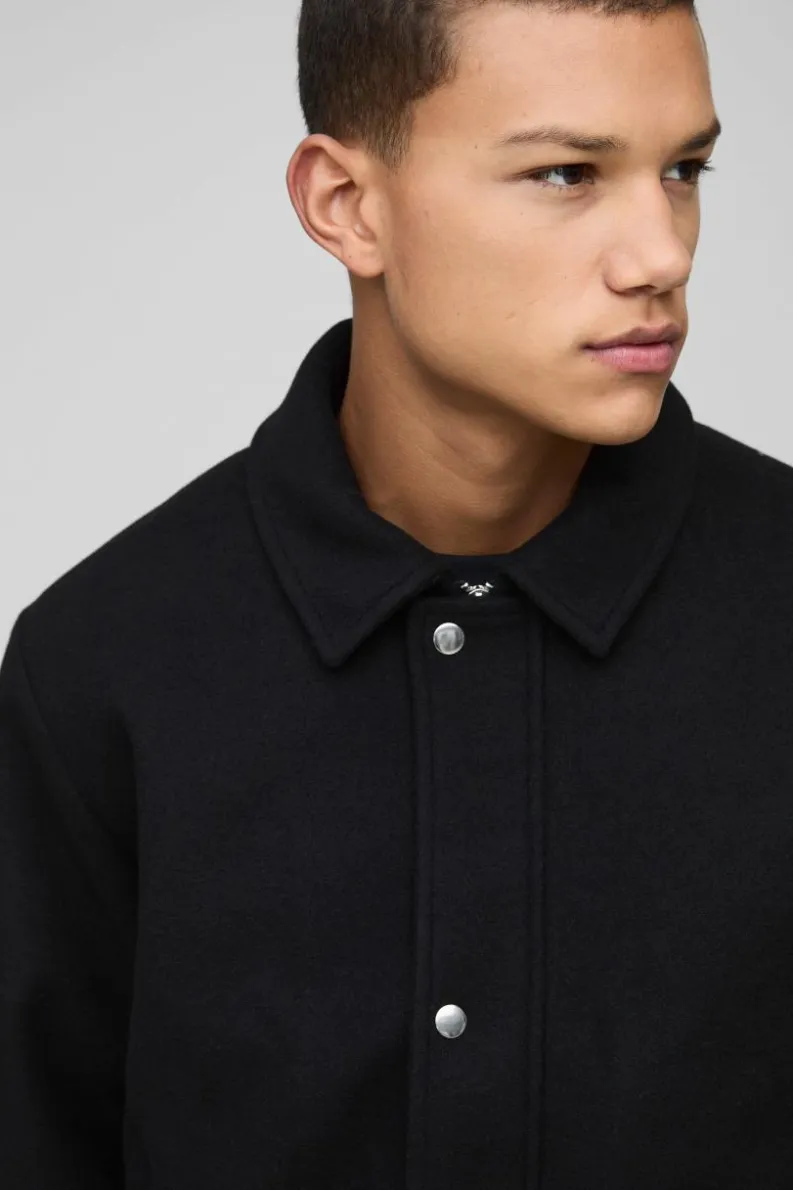 Best Sale boohooMAN Boxy Melton Harrington Jacket black