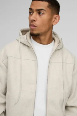 Flash Sale boohooMAN Boxy Melton Hooded Bomber Jacket In ecru