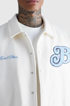 Flash Sale boohooMAN Boxy Melton Varsity Jacket ecru