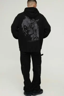 Fashion boohooMAN Boxy MMXIII Tonal Graphic Hoodie black