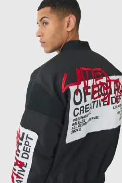 Sale boohooMAN Boxy Official Graffiti High Shine Bomber Jacket black