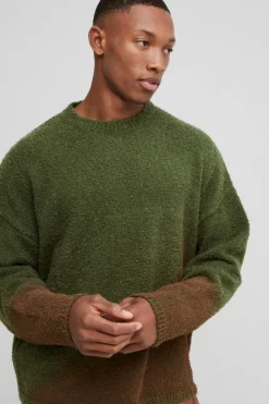 Best Sale boohooMAN Boxy Ombre Boucle Knitted Jumper khaki