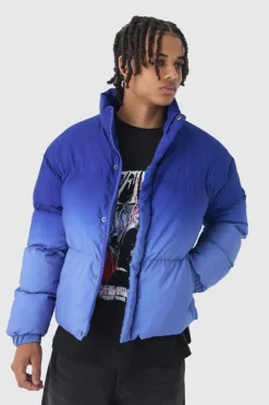 Outlet boohooMAN Boxy Ombre Funnel Neck Puffer Coat In blue