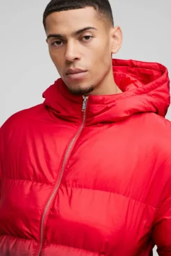 Outlet boohooMAN Boxy Ombre Hooded Puffer Coat In red