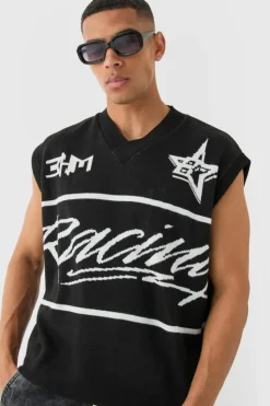 Fashion boohooMAN Boxy Oversized Moto V Neck Vest black
