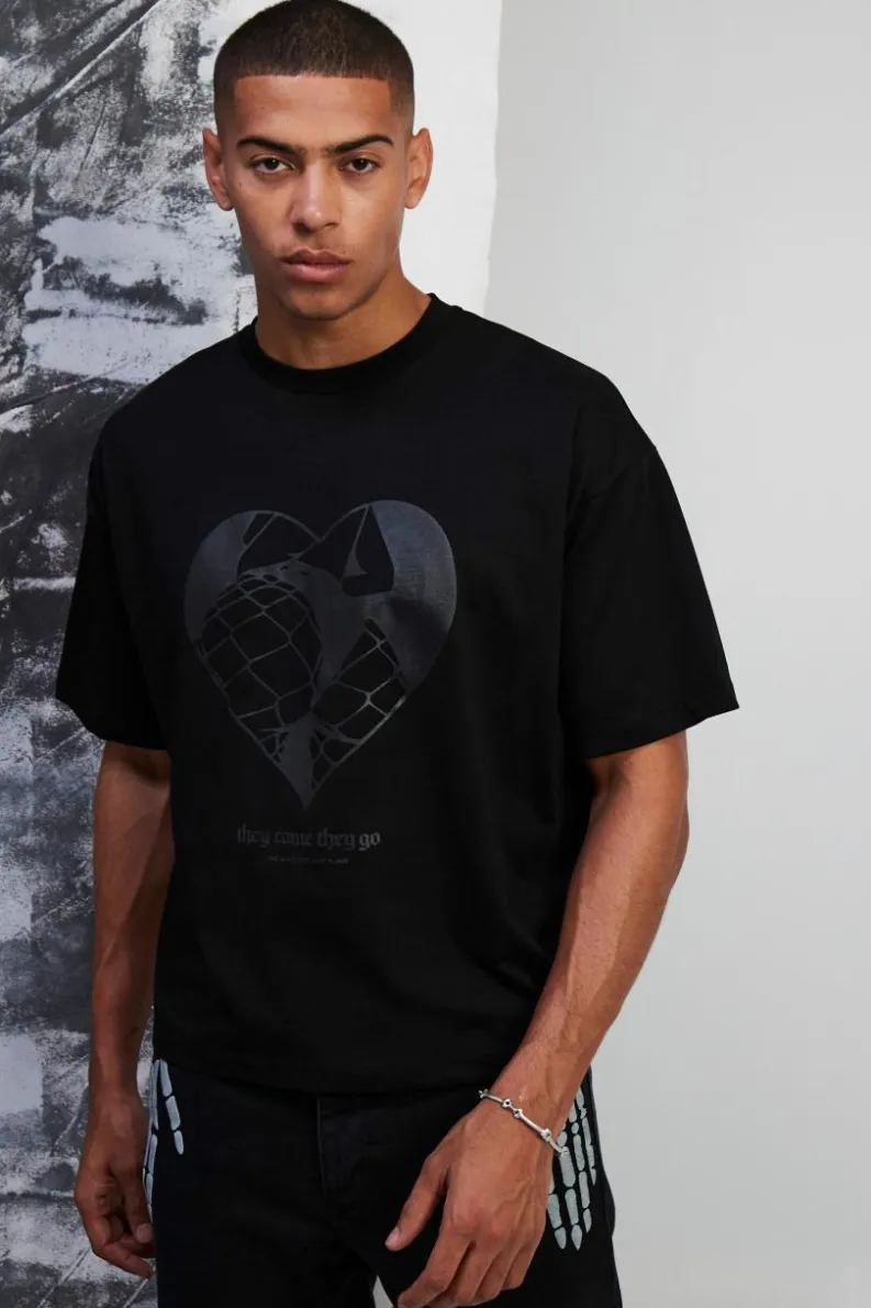 Clearance boohooMAN Boxy Oversized Premium Silicone Print T-shirt black