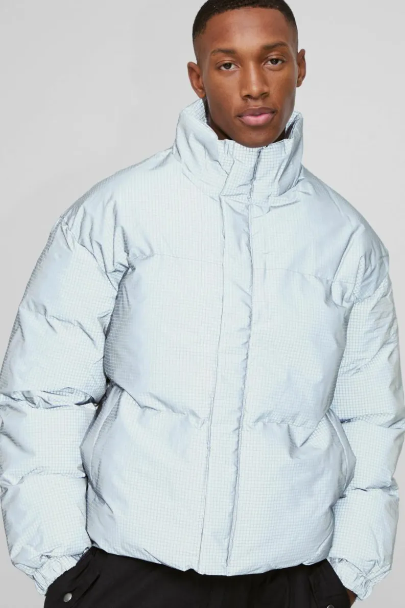 Flash Sale boohooMAN Boxy Reflective Ripstop Funnel Neck Puffer grey
