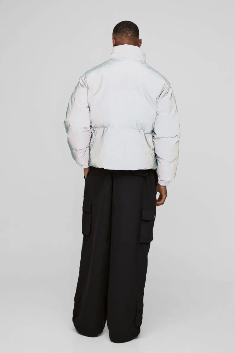 Flash Sale boohooMAN Boxy Reflective Ripstop Funnel Neck Puffer grey