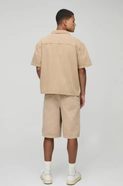 Outlet boohooMAN Boxy Revere Washed Denim Shirt light brown