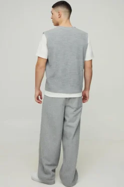 Sale boohooMAN Boxy Ribbed Contrast Button Knitted Vest grey
