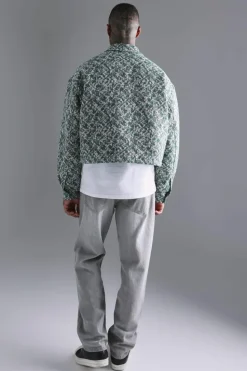 Clearance boohooMAN Boxy Textured Jacquard Collared Jacket green