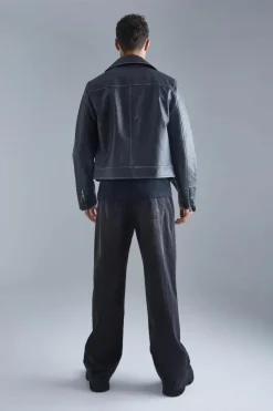 New boohooMAN Boxy Vintage Pu Biker Jacket grey