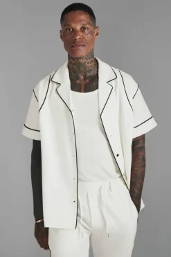 Best Sale boohooMAN Boxy Western Piping Shirt white