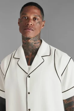 Best Sale boohooMAN Boxy Western Piping Shirt white