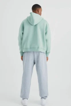Outlet boohooMAN Boxy Zip Through Bonded Scuba Hoodie sage