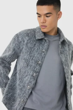 Cheap boohooMAN Brushed Check Overshirt grey
