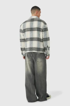 Discount boohooMAN Brushed Check Overshirt grey