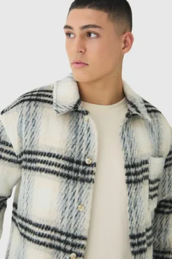 Discount boohooMAN Brushed Check Overshirt grey