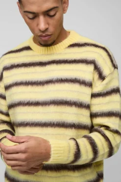 Flash Sale boohooMAN Brushed Crew Neck Knitted Jumper yellow