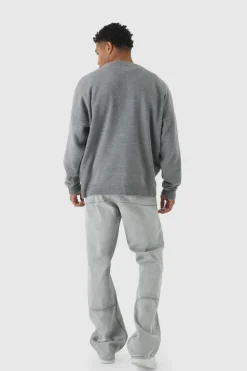 Cheap boohooMAN Brushed Knit Oversized Drop Shoulder Cardigan grey