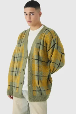 Flash Sale boohooMAN Brushed Knit Oversized Drop Shoulder Cardigan olive