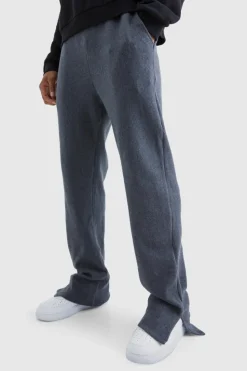 New boohooMAN Brushed Rib Ottoman Relaxed Split Hem Jogger charcoal