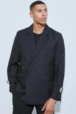 Flash Sale boohooMAN Buckle Chest & Cuff Relaxed Fit Suit Jacket black