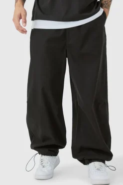 Best boohooMAN Bungee Waist Twill Parachute Pants black