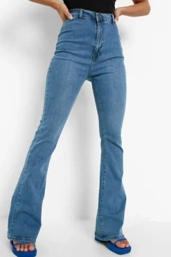 Best boohoo Butt Shaper High Rise Skinny Flared Jeans mid wash