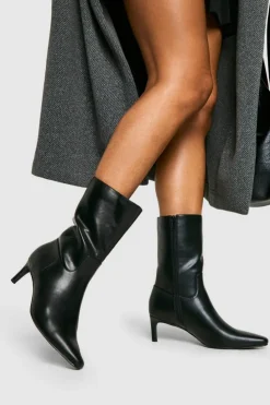 Discount boohoo Calf high Low Heeled Pointed Boots black
