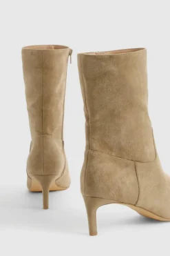 Outlet boohoo Calf high Low Heeled Pointed Boots brown