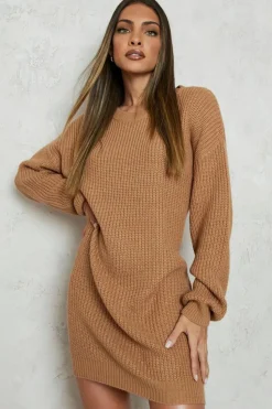 Store boohoo Crew Neck Jumper Dress camel