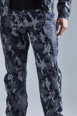 Sale boohoo Camo Denim Jacket and Jeans Set black