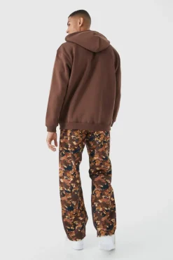New boohooMAN Camo Gusset Detail Official Applique Flared Trousers tan