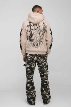 Discount boohooMAN Camo Raw Hem Gusset Carpenter Flared Jeans khaki