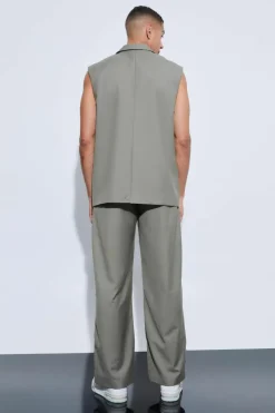 Store boohooMAN Cargo Pocket Wide Leg Trousers khaki