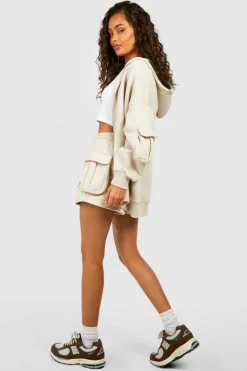 Discount boohoo Cargo Pocket Zip Through Short Tracksuit stone