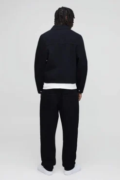 Sale boohooMAN Carpenter Black Denim Harrington Jacket true black