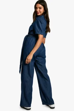 Best Sale boohoo Chambray Denim Jumpsuit dark indigo