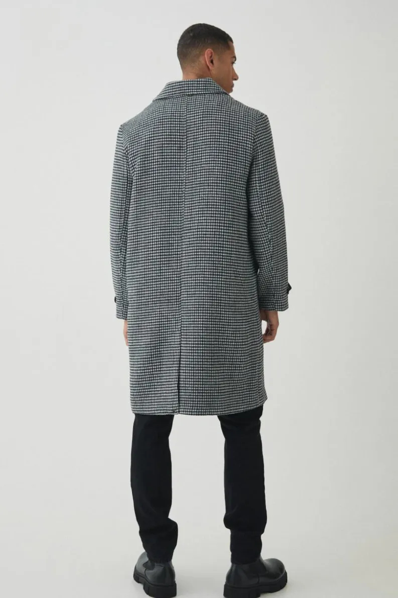 Cheap boohooMAN Check Collared Overcoat In black