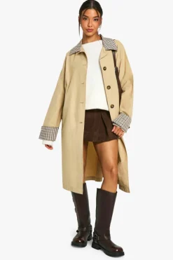 New boohoo Check Collar Trench Coat stone