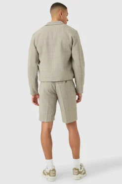 Fashion boohooMAN Checked Zip Up Boxy Smart Jacket stone