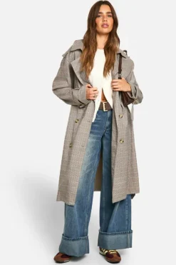 Best Sale boohoo Check Trench Coat brown